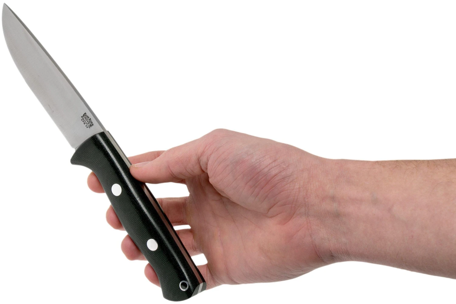 Bark River Bravo 1 LT Hunter CPM 3V, Black Canvas micarta, funda marrón Bark River Bravo 1 LT Hunter CPM 3V, Black Canvas Micarta, Funda Marrón -Mejor Cuchillos Tienda BRK07 121BRKC 06 bark river knives scaled