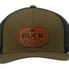 Buck Logo Leather Patch Cap 89160, OD Green/Black, Gorra