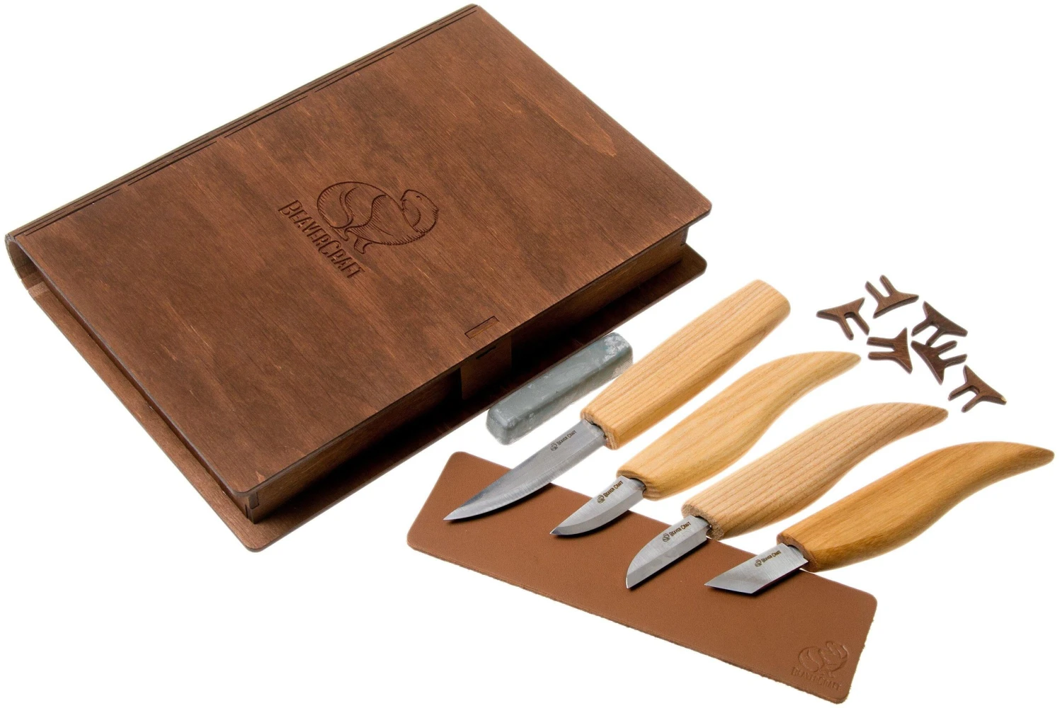 BeaverCraft Basic Set of 4 Knives S07 Juego de talla de madera con libro de almacenamiento de madera BeaverCraft Basic Set Of 4 Knives S07 Juego De Talla De Madera Con Libro De Almacenamiento De Madera -Mejor Cuchillos Tienda BVS07BOOK 01 beavercraft scaled
