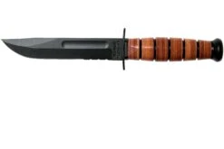 KA-BAR Short USMC 1252 Cuchillo Fijo, Parcialmente Dentado, Funda De Cuero